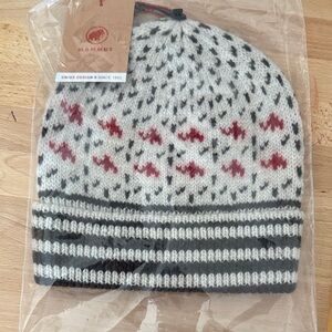 Mammut Black and White Knit Beanie with Red Accents